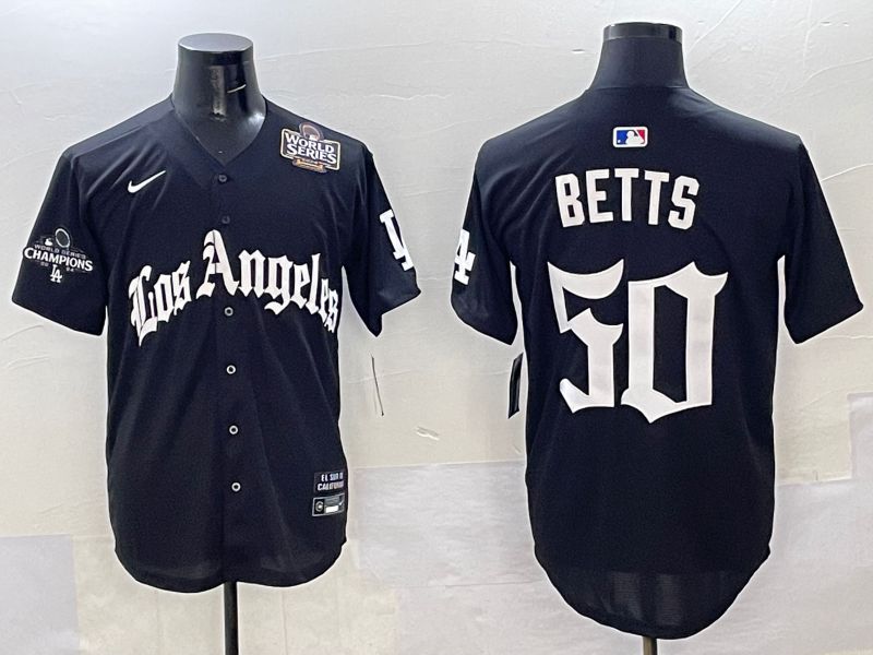 Men Los Angeles Dodgers 50 Betts Black Five generations Joint Name 2025 Nike MLB Jersey style 38